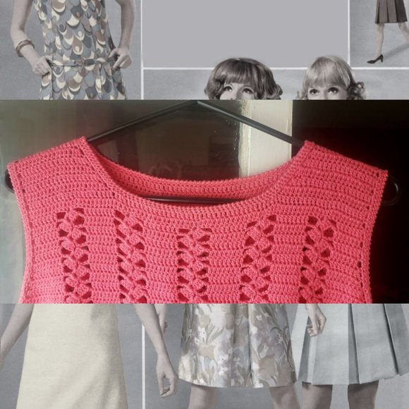 BEAUTIFUL HOT PINK VINTAGE CROCHETED AUDREY HEPBURN DRESS!! - Picture 2 of 4